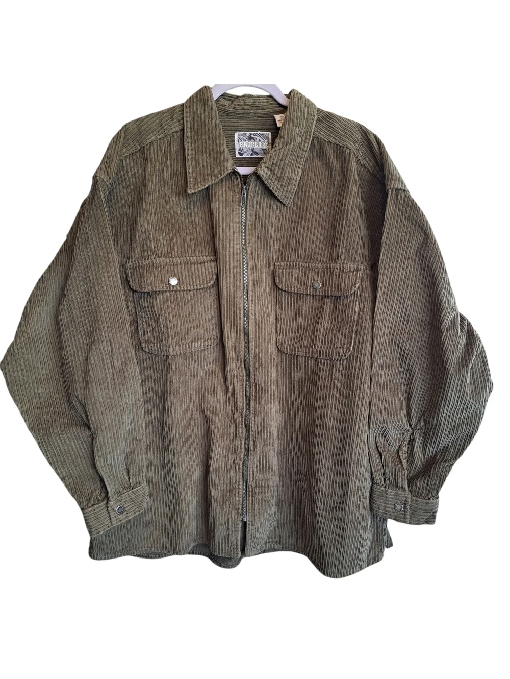 PROPERTY 90s Vintage Oversized Zip-up Olive Corduroy Jacket Size XL Gorpcore